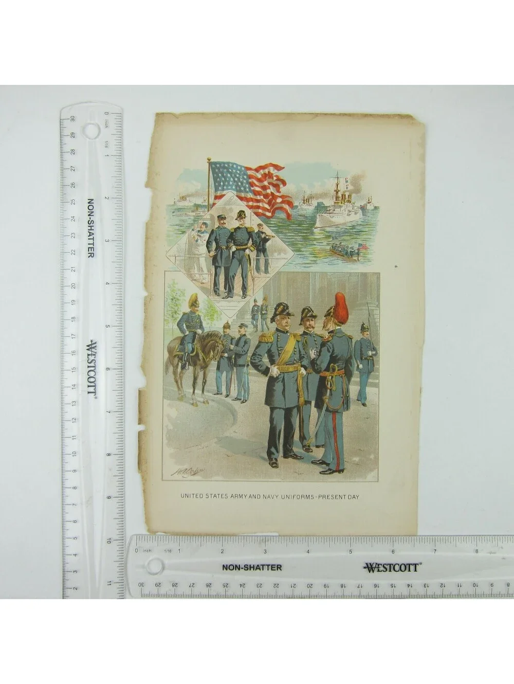 Chromolith Book Plate US Army & Navy Uniforms Spanish-American War Ogden Antique